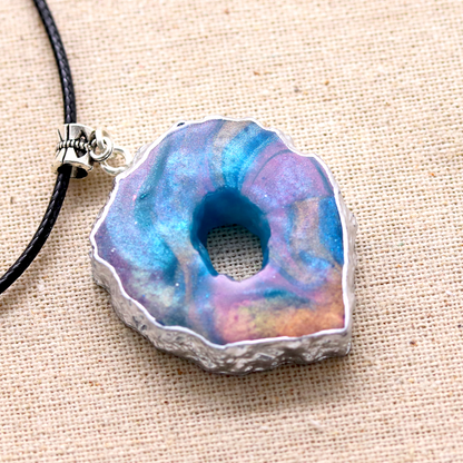 Blue + Rose Gold Shimmering Geode Pendant image 0