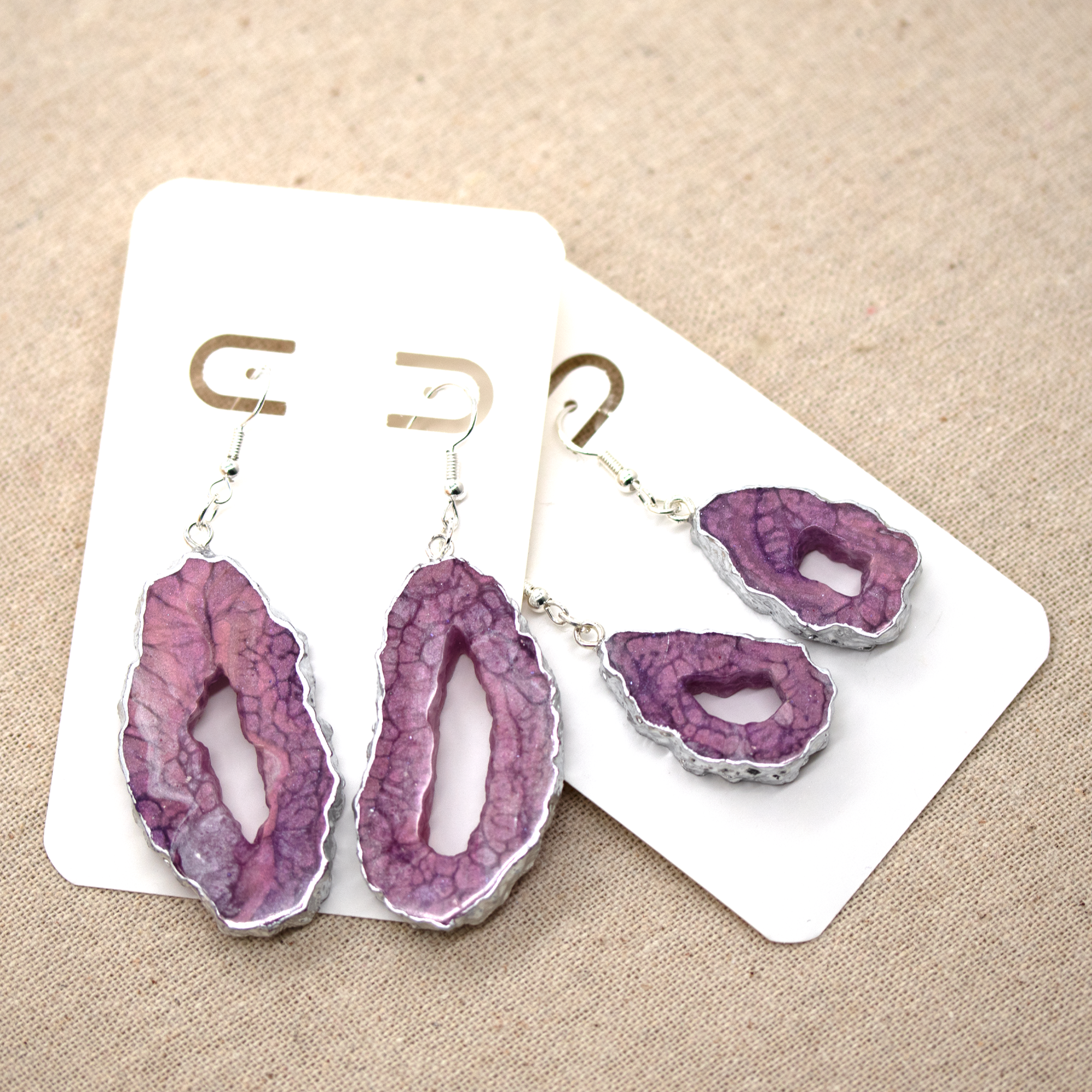 Lavender Crackle Geode Earrings Set image 5