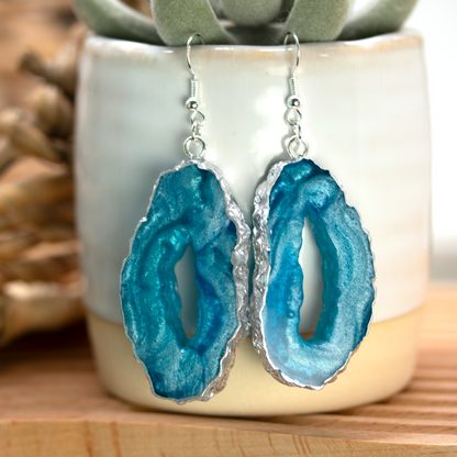 Aqua Blue Water Geode Earrings image 0