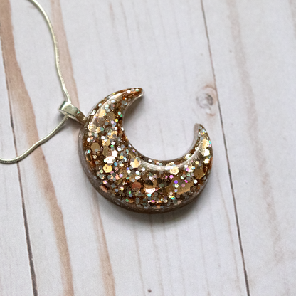 Sparkly Champagne Gold Moon Pendant image 2