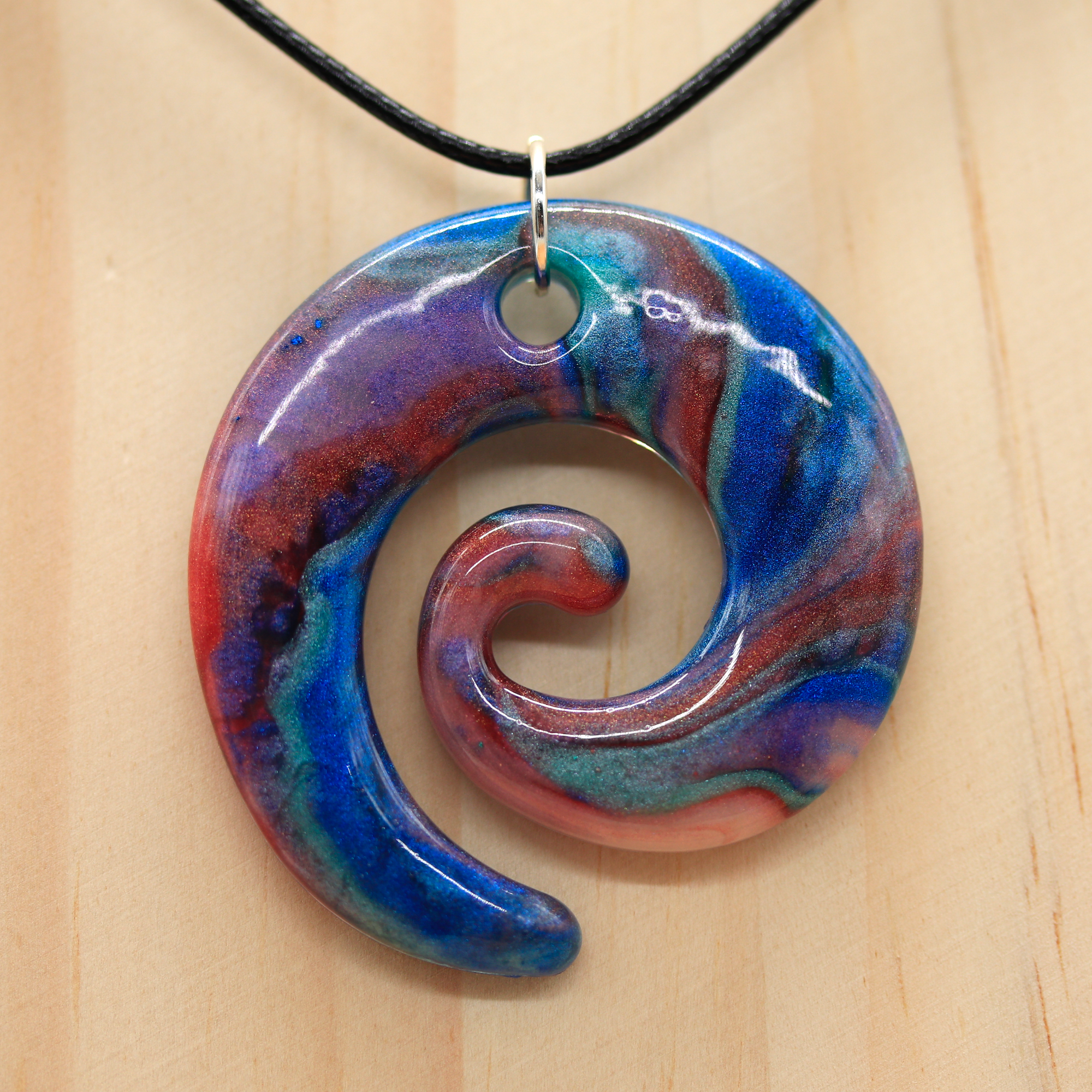 Red + Blue Marble Spiral Pendant image 1