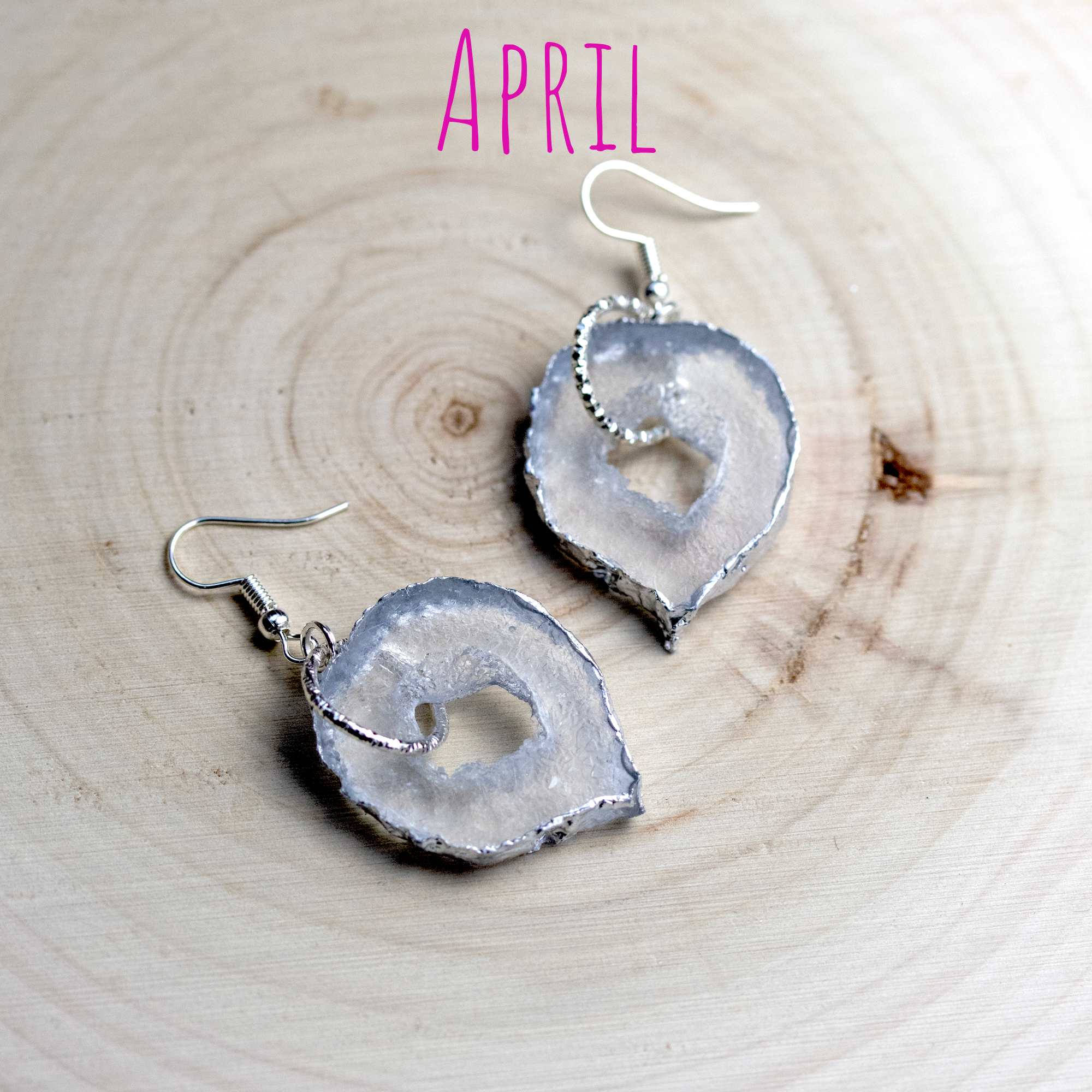 April - Diamond Birthstone Inspired Geode Earrings image 2