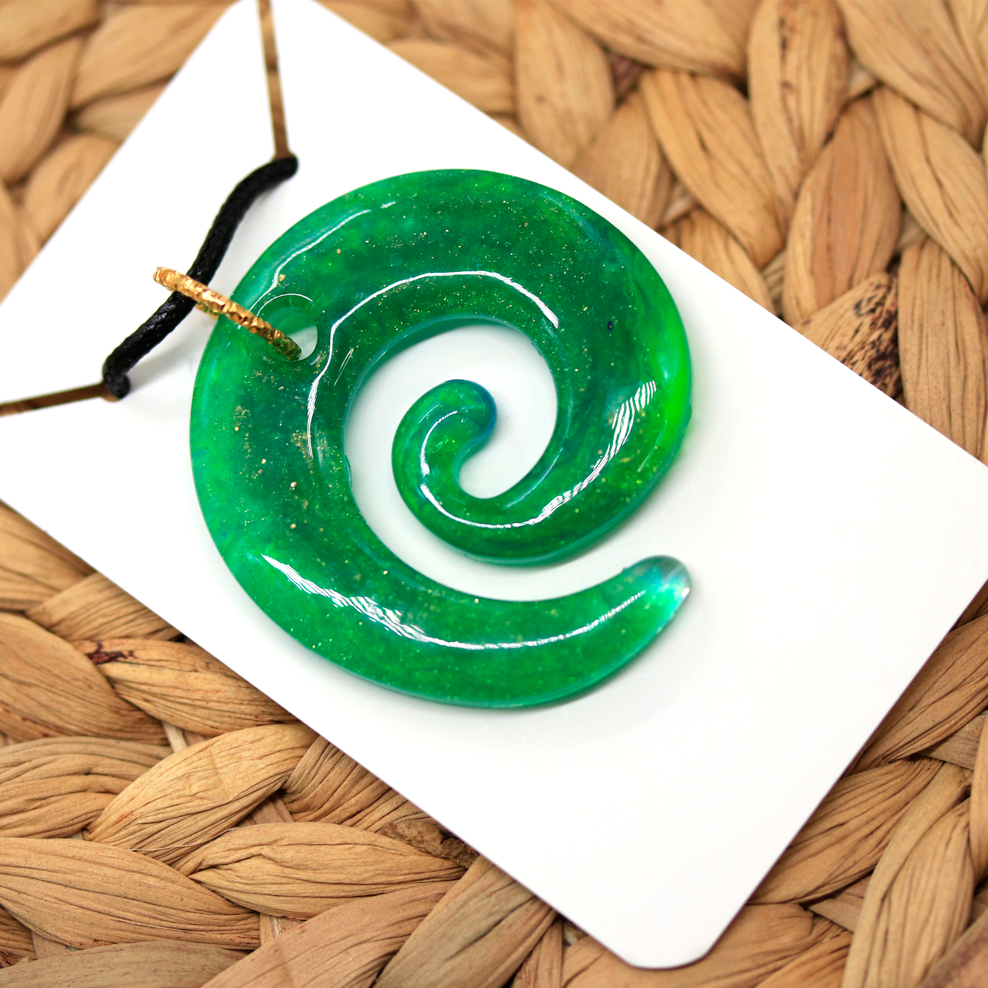 Green + Shimmering Gold Spiral Pendant image 1