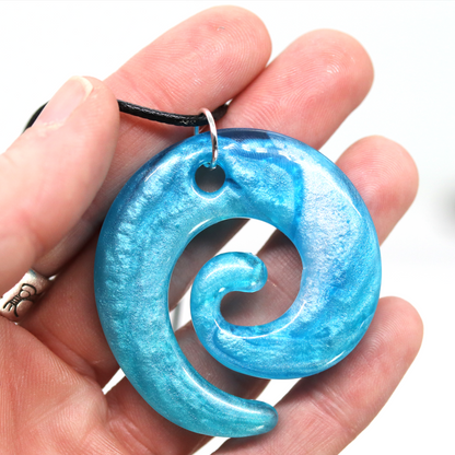 Ocean Pearly Blue Marble Spiral Pendant image 6