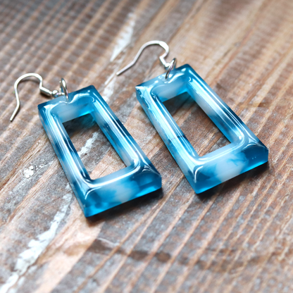 Boho Trapezoid-Shaped Blue + White Cloud Earrings image 0