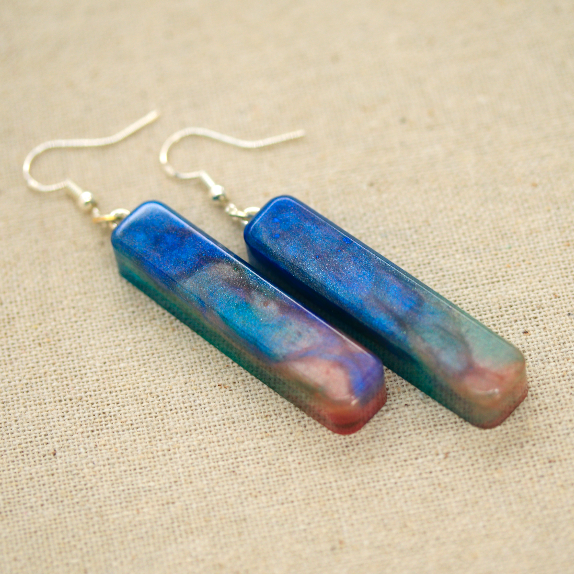 Blue + Coral Marble Simple Bar Earrings image 4