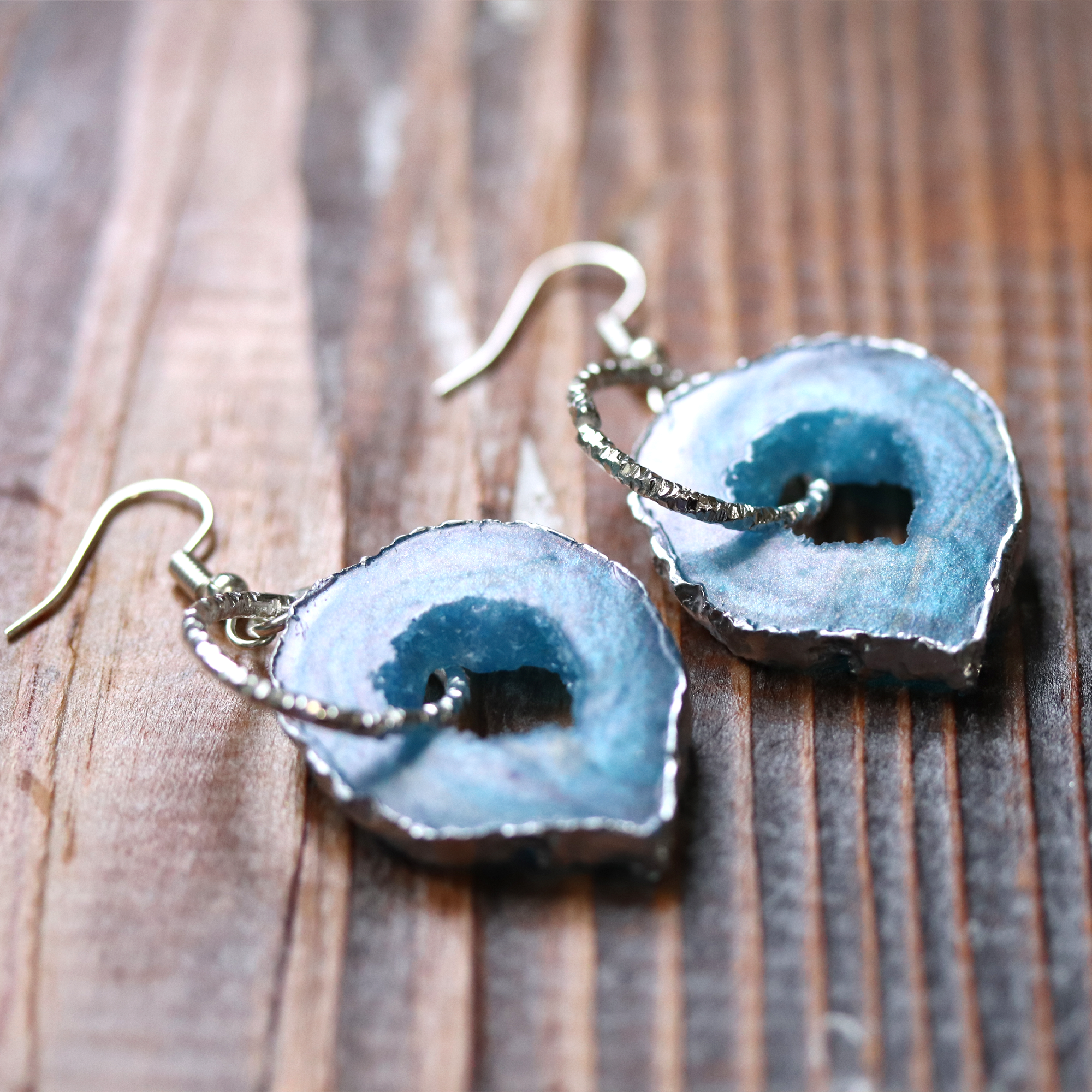 Rainbow Pearly Blue Geode Earrings Set image 4