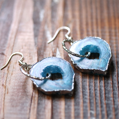 Rainbow Pearly Blue Geode Earrings Set image 4