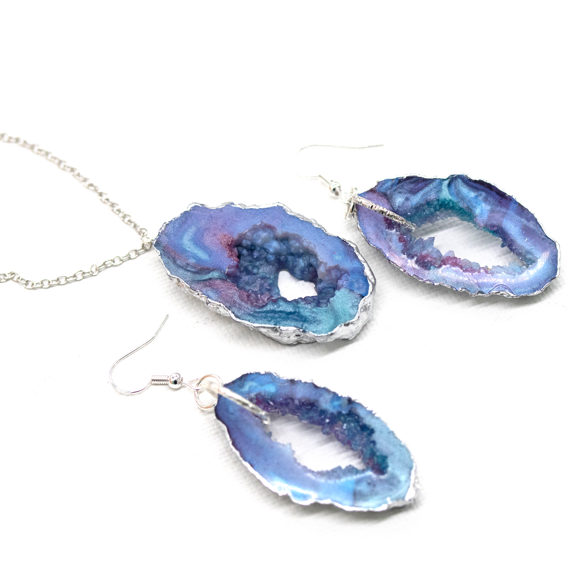 Blue Opal Geode Pendant + Earrings Set image 7