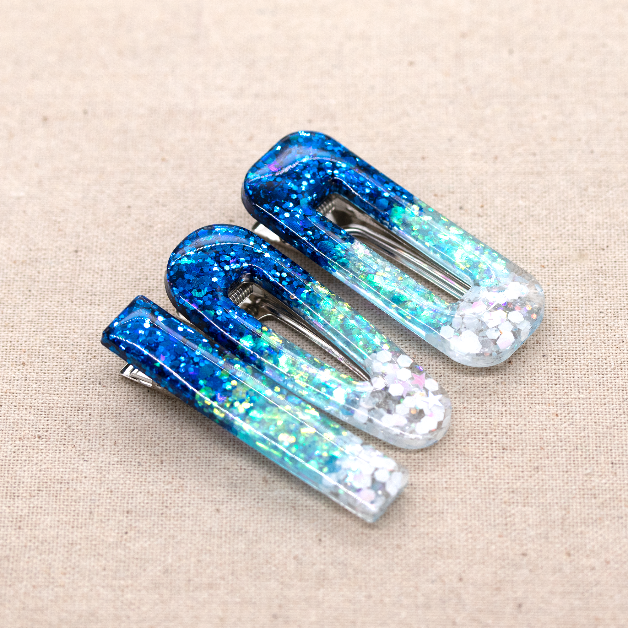 Little Mermaid Blue Ombre Sparkly Barrette Set image 3