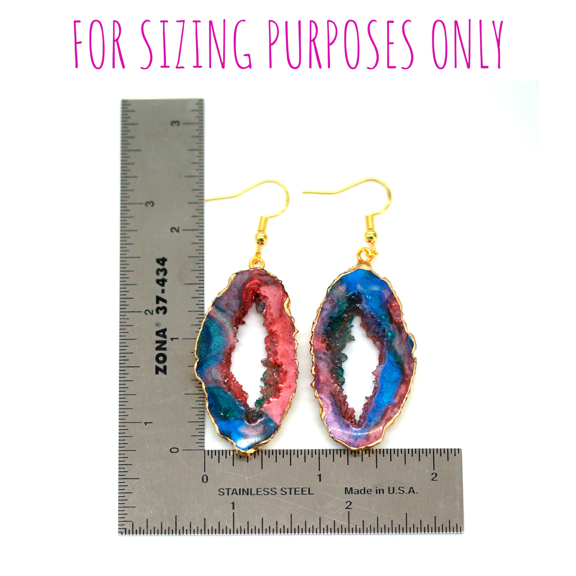 Rainbow Pearly Blue Geode Earrings Set image 9