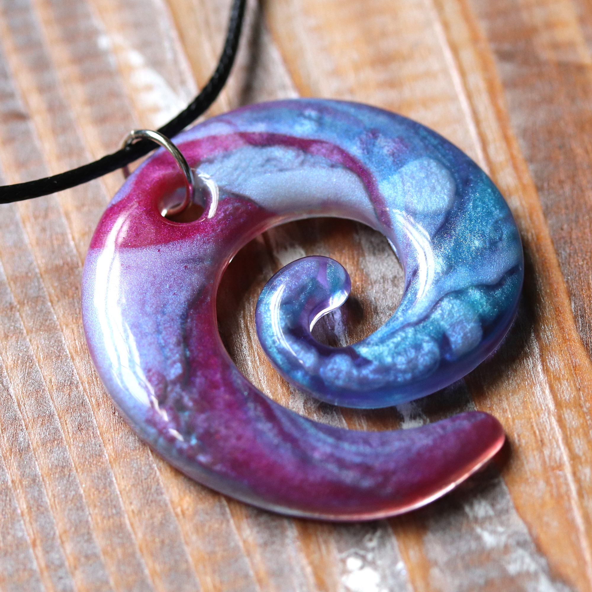 Raspberry Pink + Blue Marble Spiral Pendant image 0