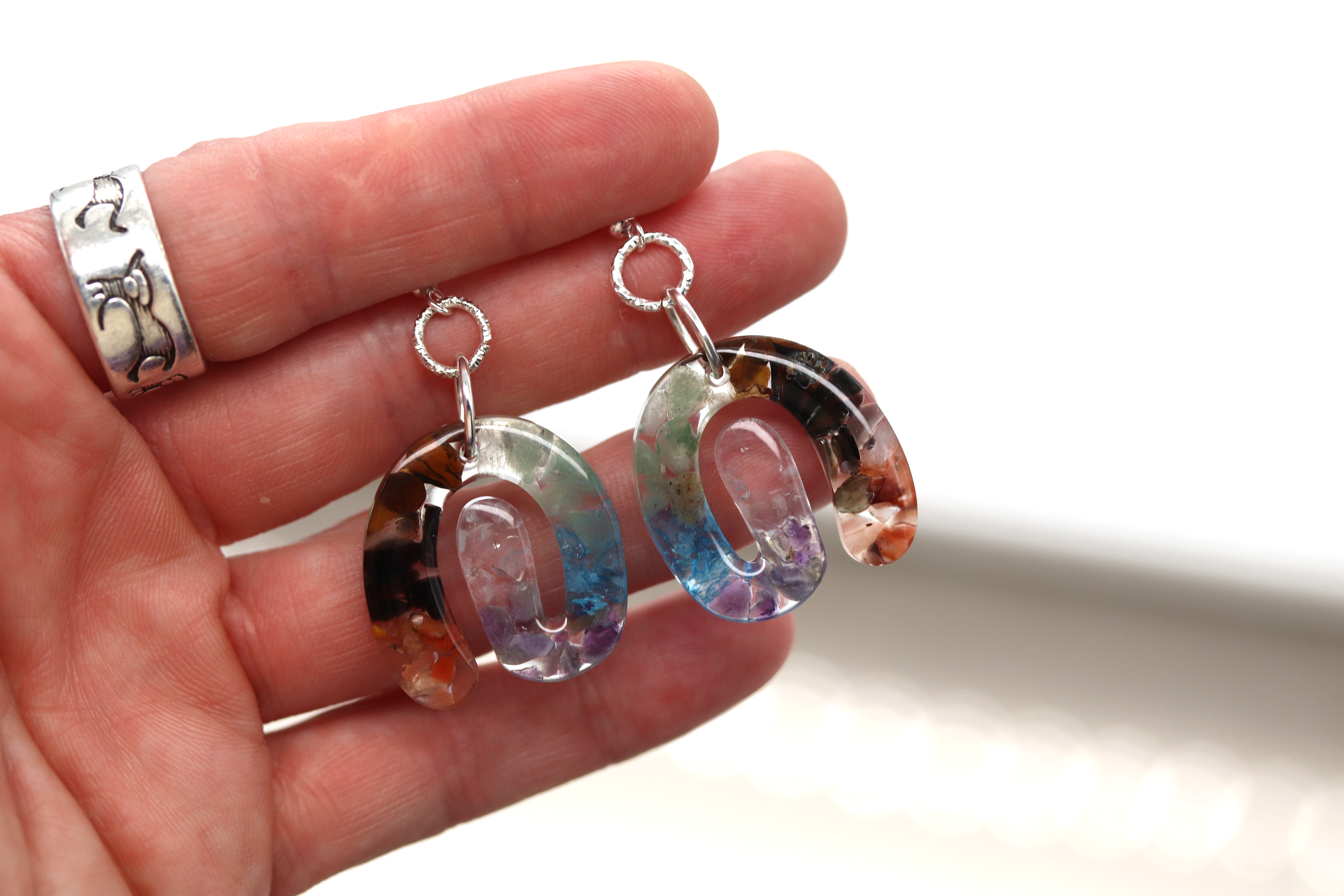 7 Chakra Stone Healing Crystal Spiral Earrings image 5