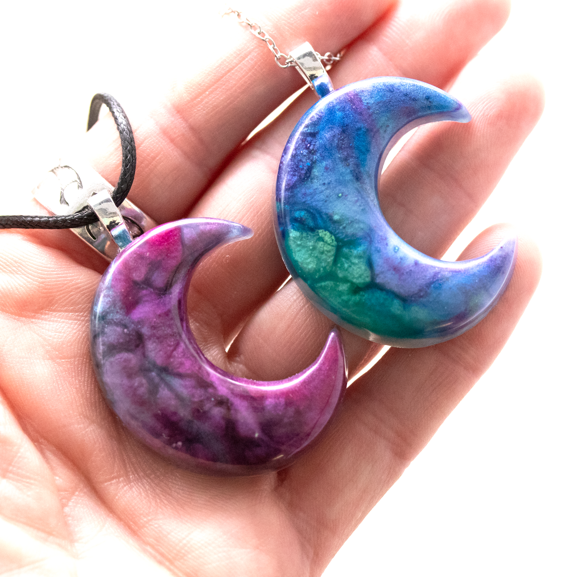 Purple or Blue Marbled Galaxy Crescent Moon Pendant image 7