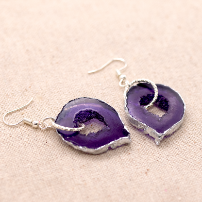 February - Amethyst Birthstone Inspired Geode Earrings image 1