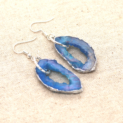 Rainbow Pearly Blue Geode Earrings Set image 7