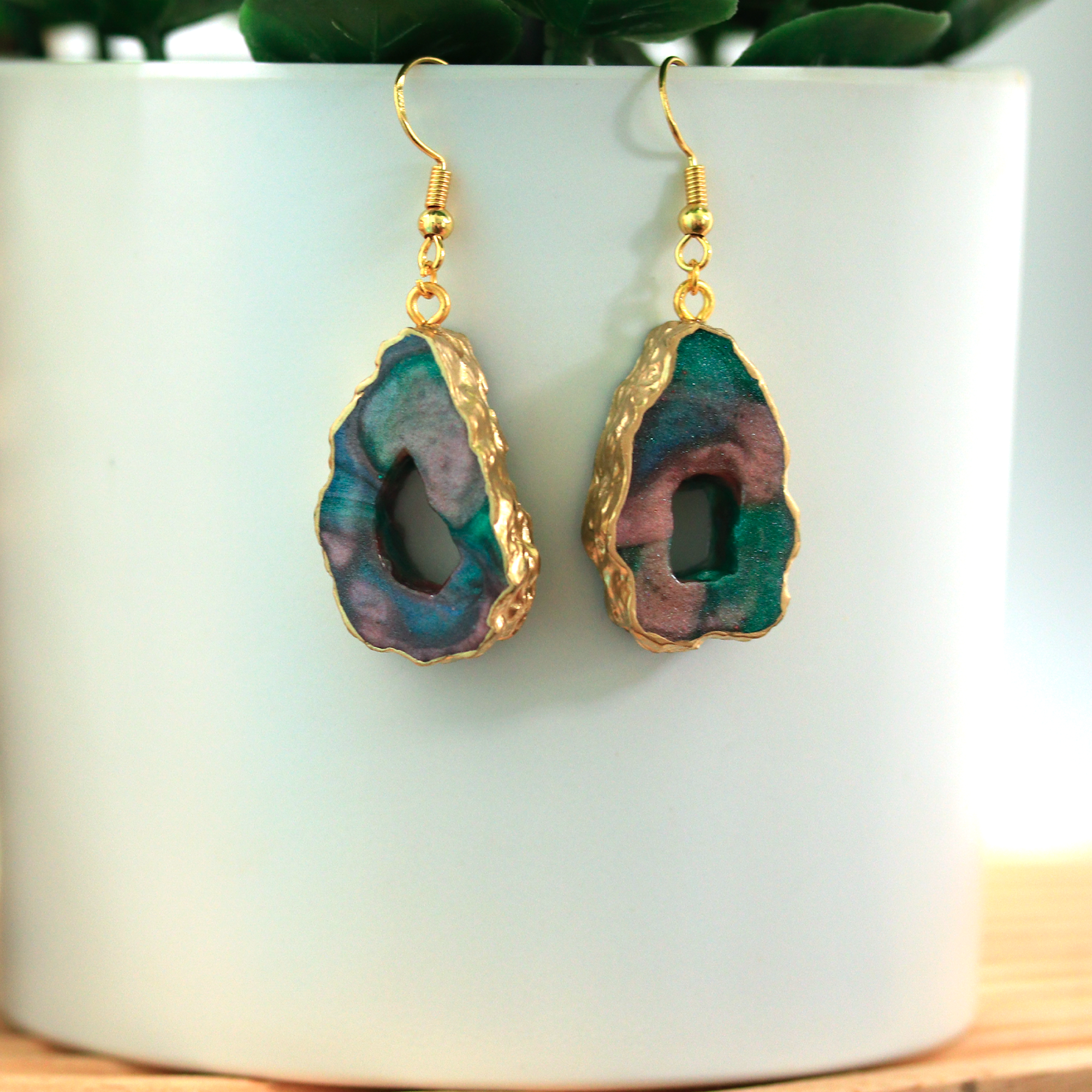 Earthy Marble Geode Agate Earrings image 2