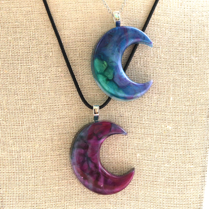 Purple or Blue Marbled Galaxy Crescent Moon Pendant image 3