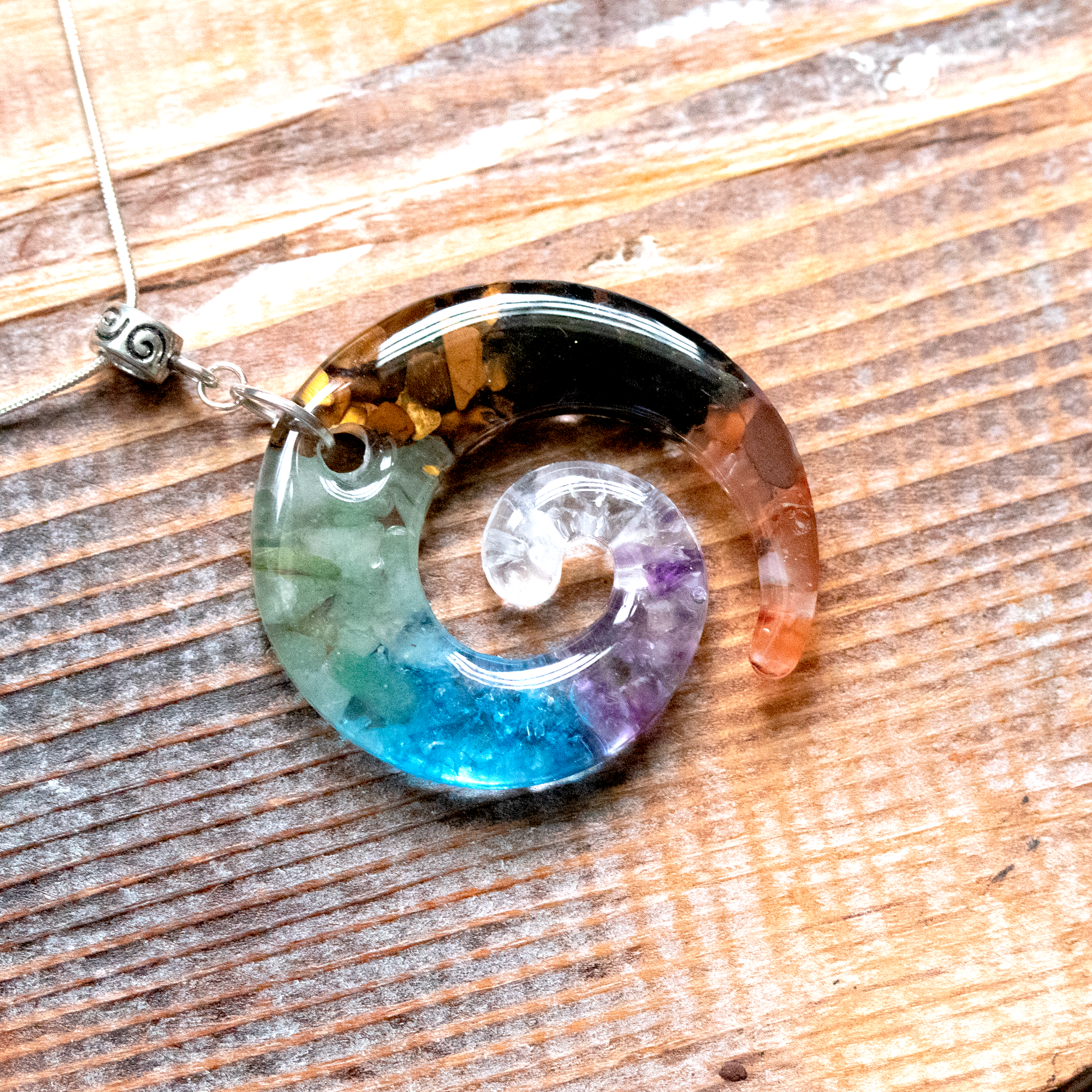 7 Chakra Stone Healing Crystal Spiral Pendant image 0