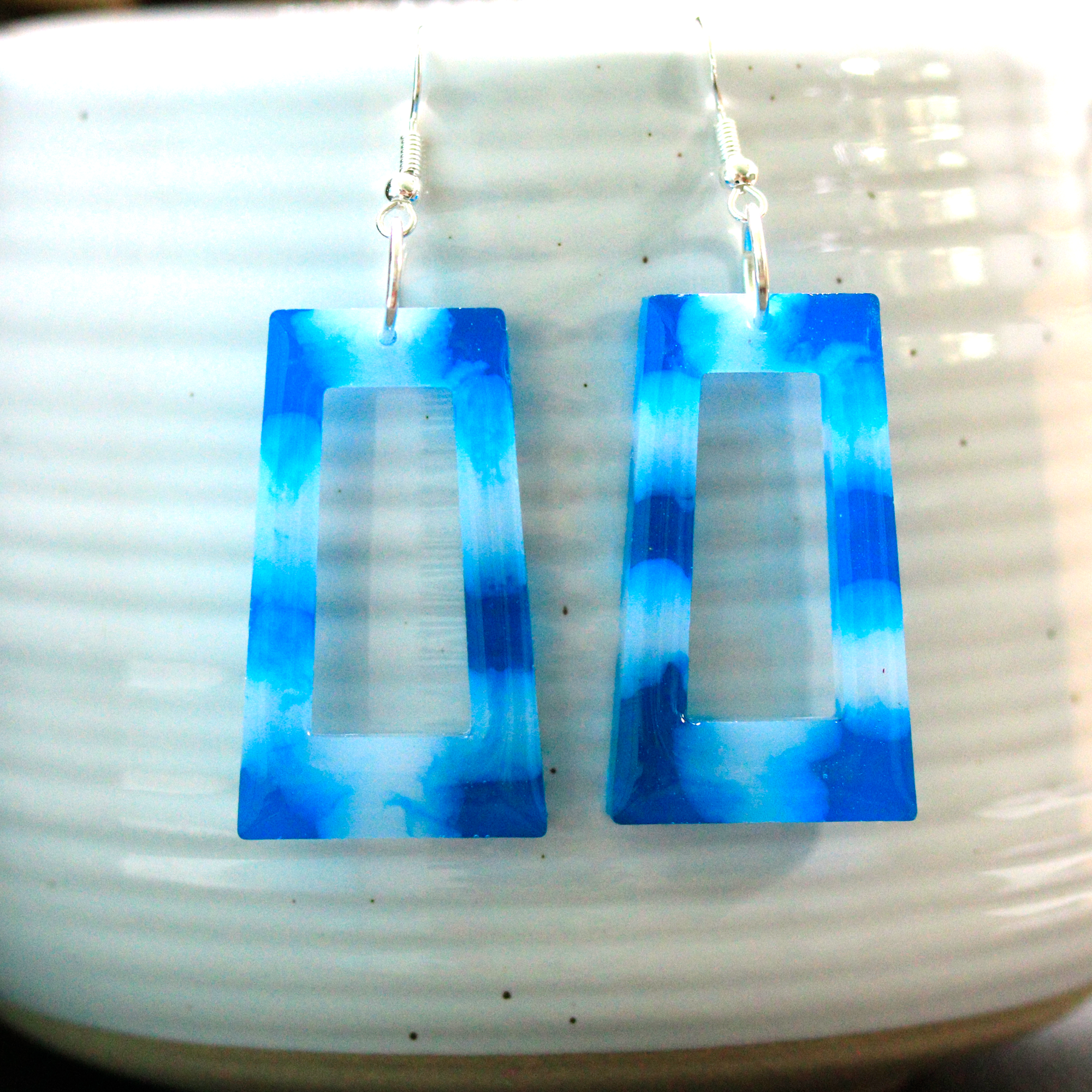 Boho Trapezoid-Shaped Blue + White Cloud Earrings image 4