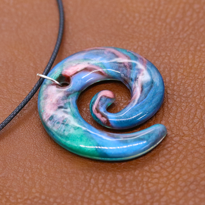 Colorful Earthy Blue Marble Spiral Pendant image 4