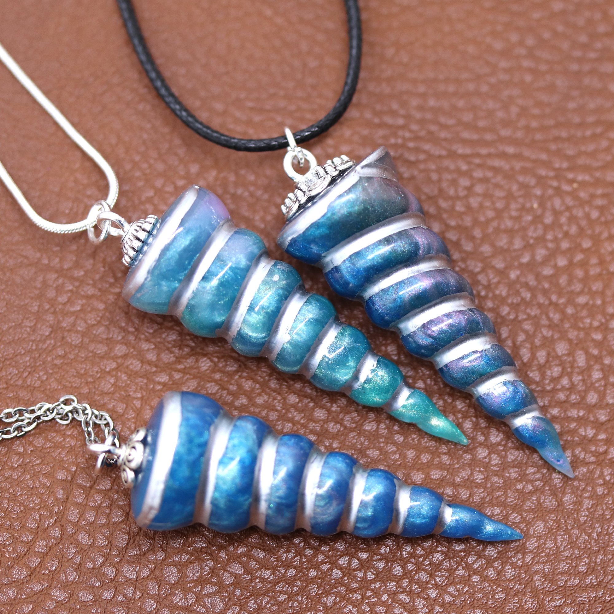 Pearly Blue Unicorn Horn Pendant image 1