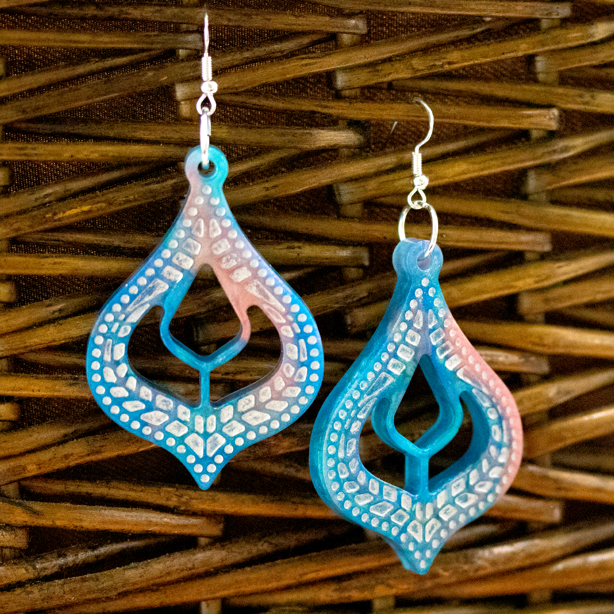 Coral +Teal Marble Moroccan-Inspired Boho Earrings image 4