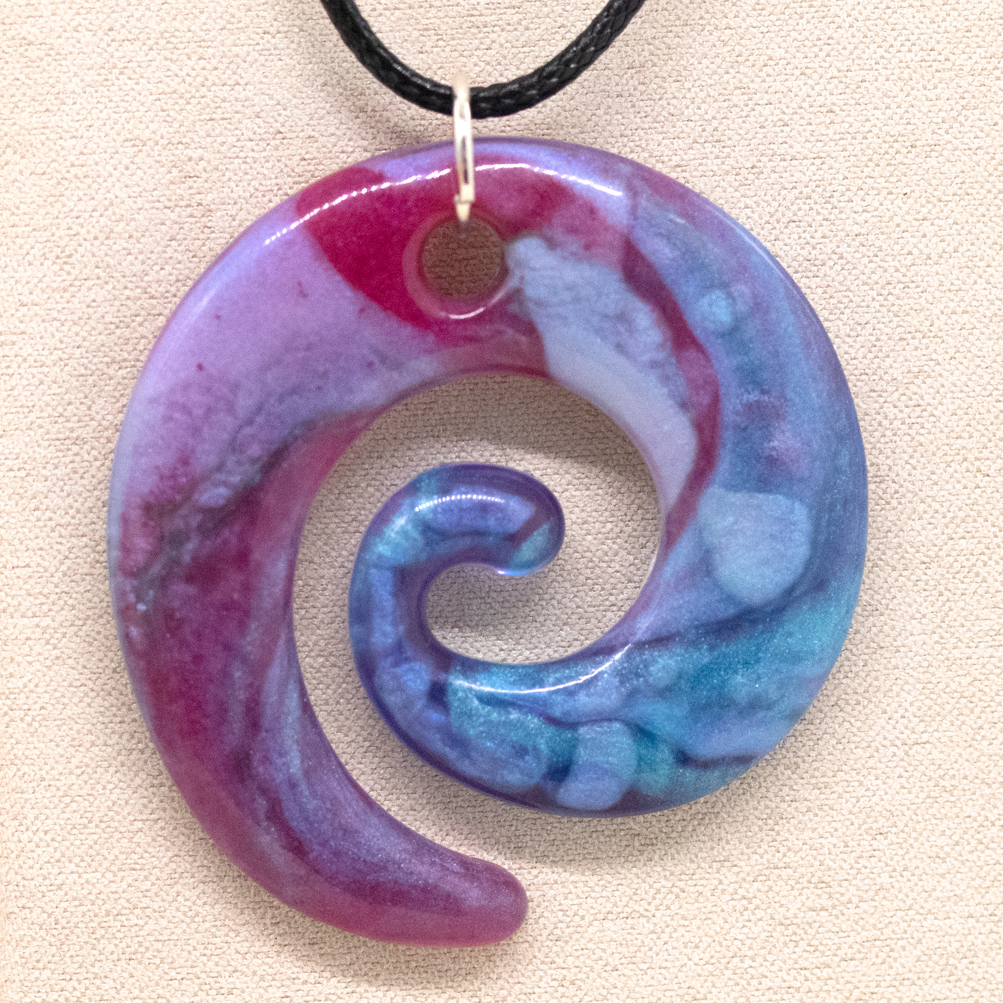 Raspberry Pink + Blue Marble Spiral Pendant image 8