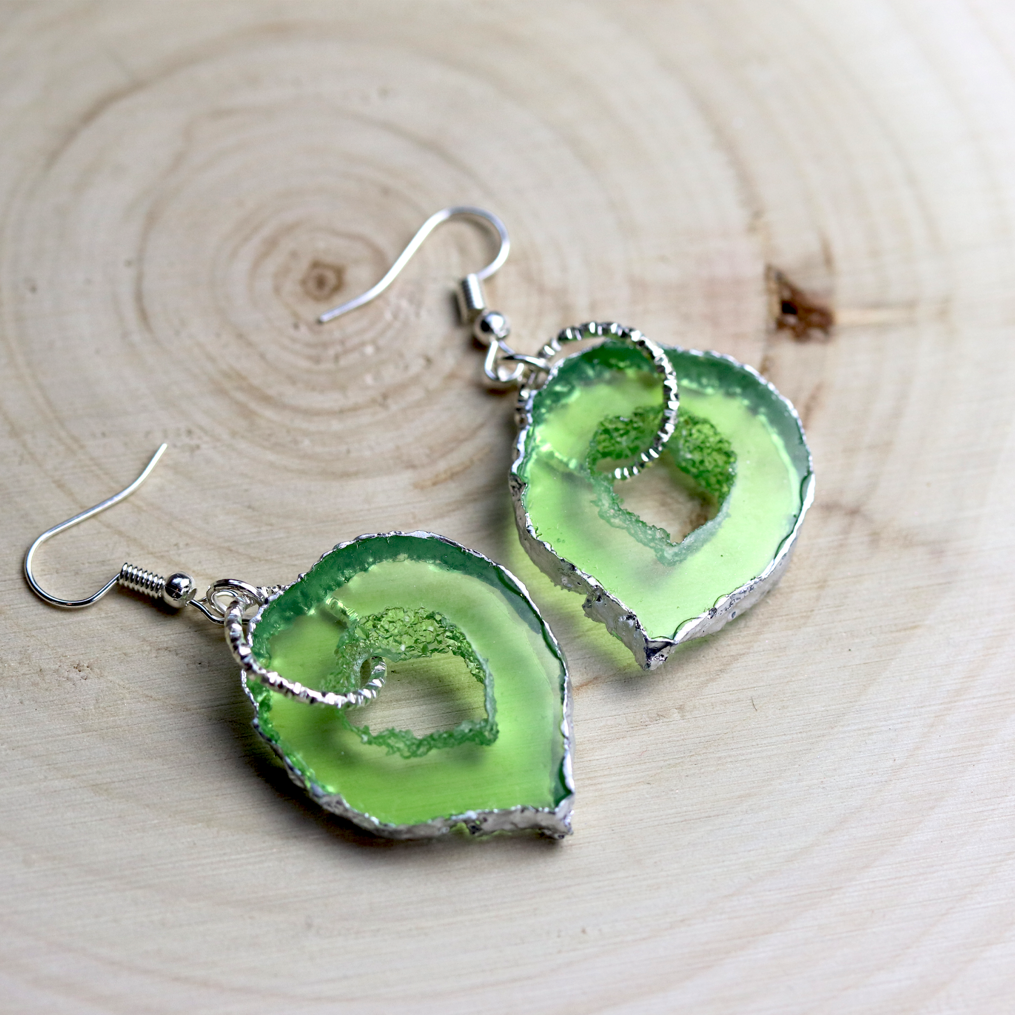 August - Peridot Birthstone Inspired Geode Earrings image 0