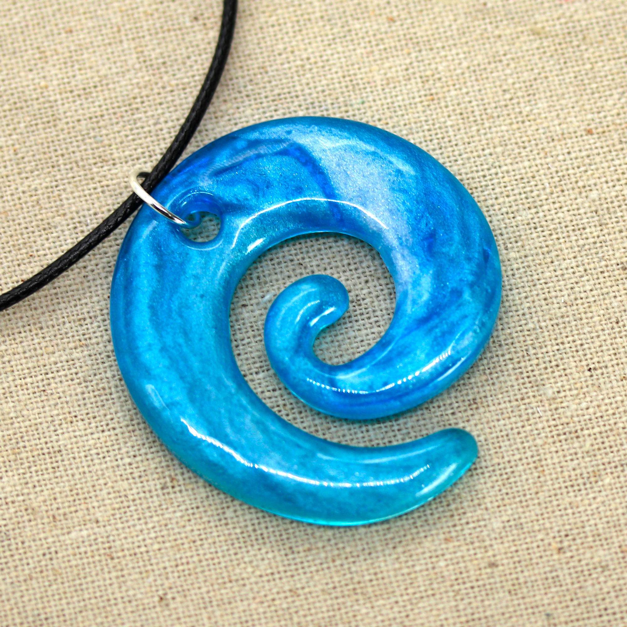 Ocean Pearly Blue Marble Spiral Pendant image 1