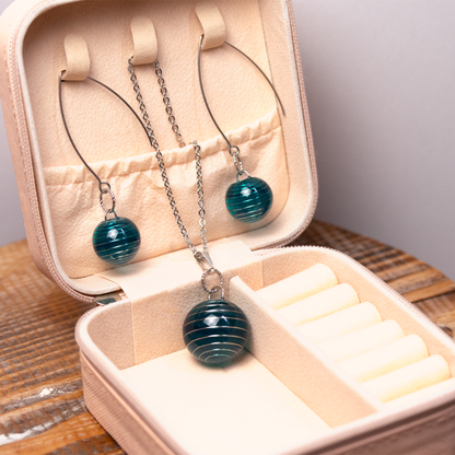 Aqua Blue Spiral Earrings and Pendant Set