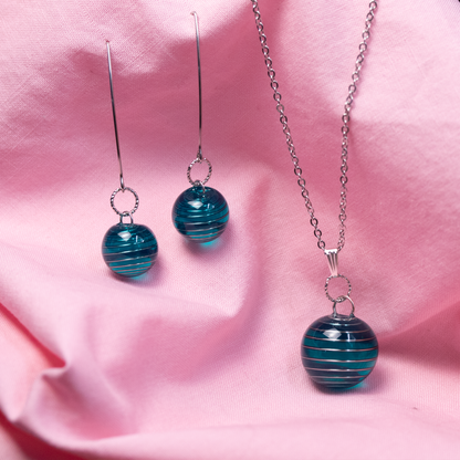 Aqua Blue Spiral Earrings and Pendant Set