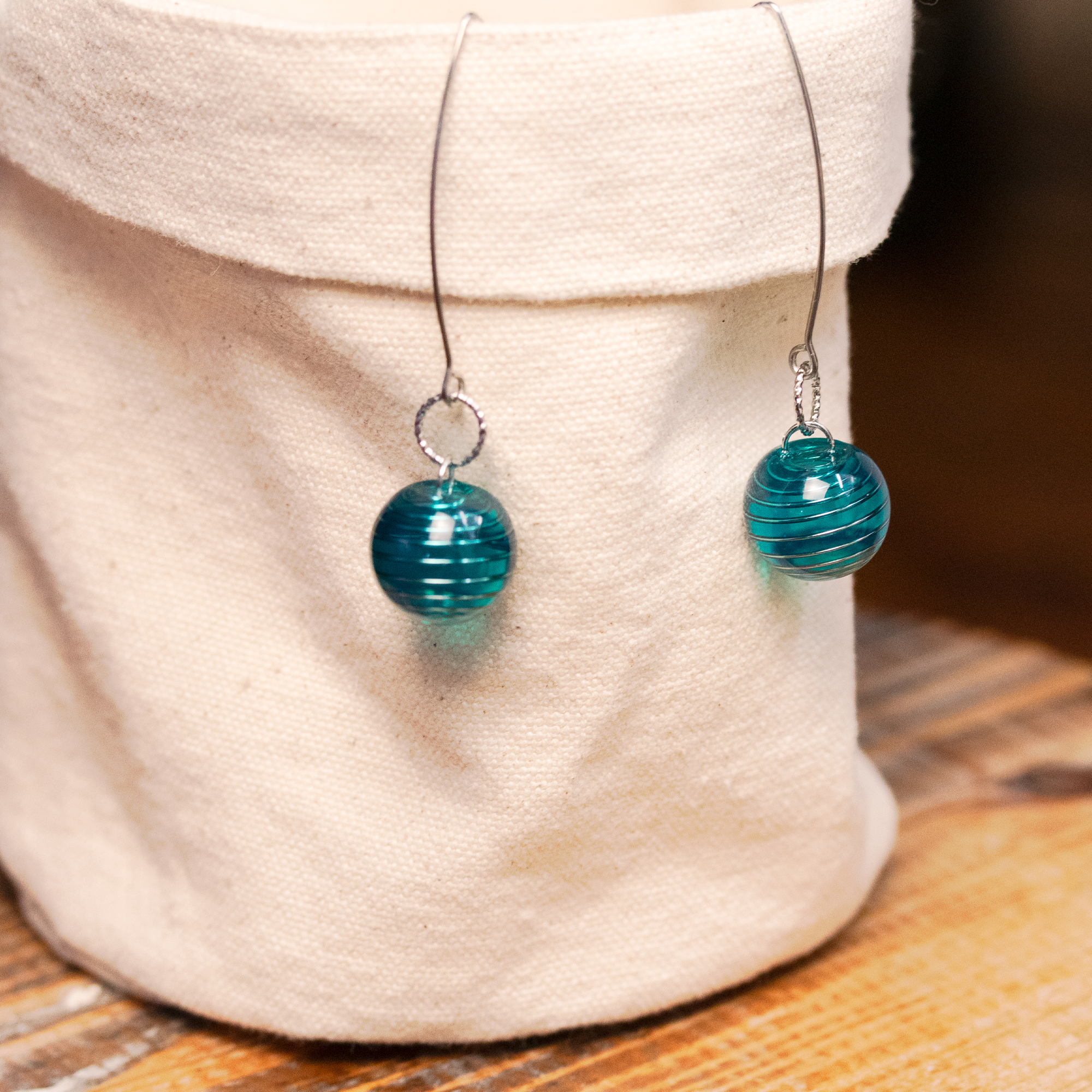 Aqua Blue Spiral Earrings and Pendant Set