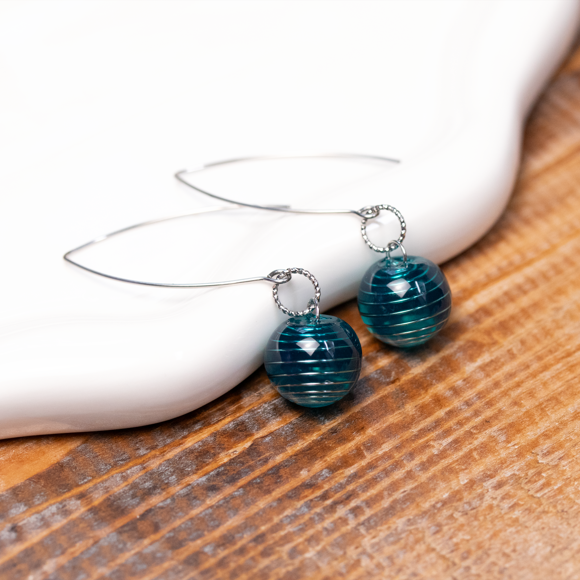 Aqua Blue Spiral Earrings and Pendant Set