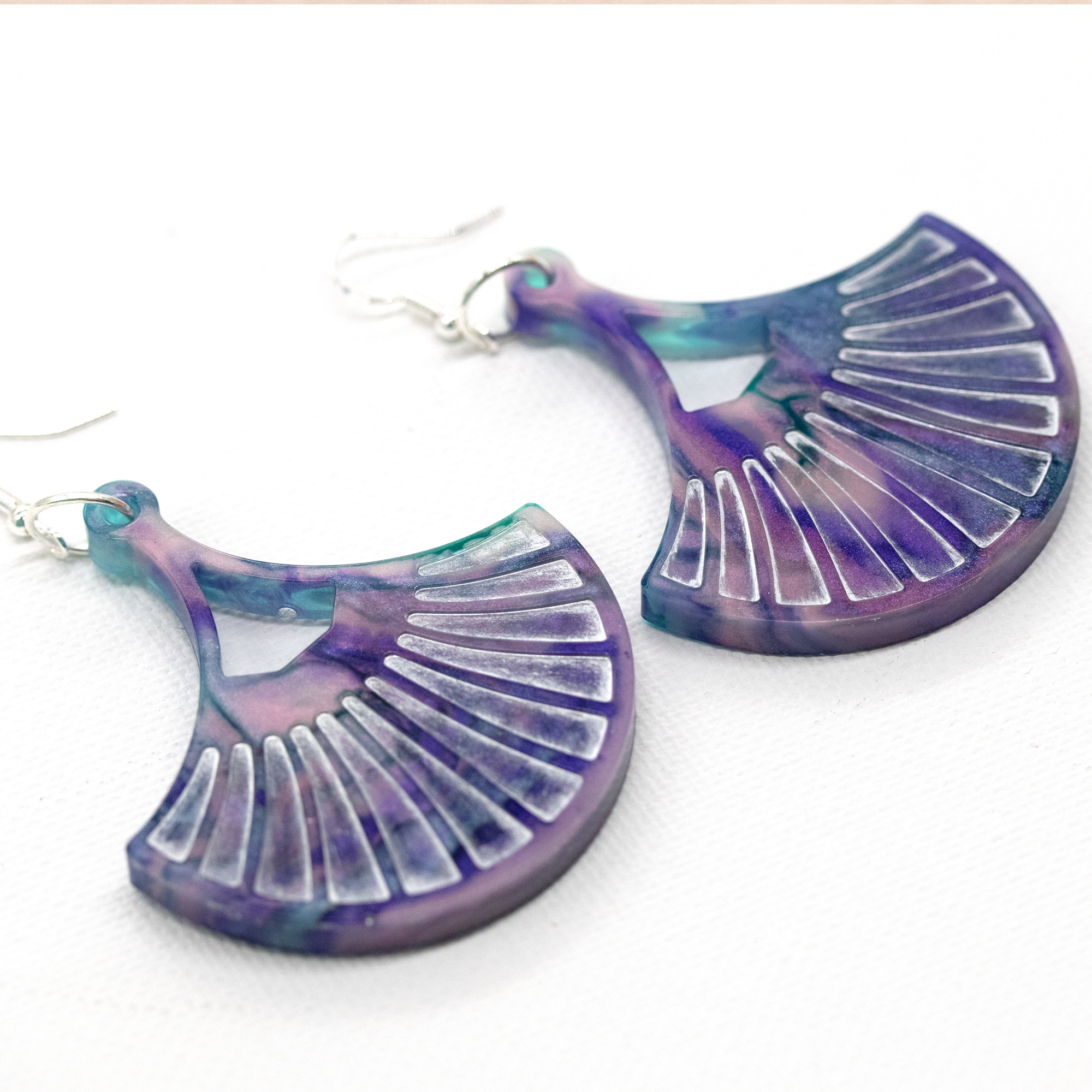 Fan-Shaped Purple Marble Boho Earrings - Calico Unicorn