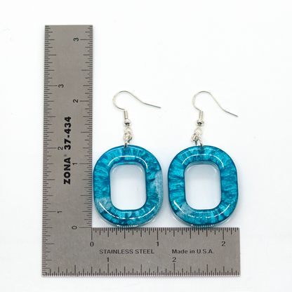 Aqua Blue Open Rounded-Square Earrings