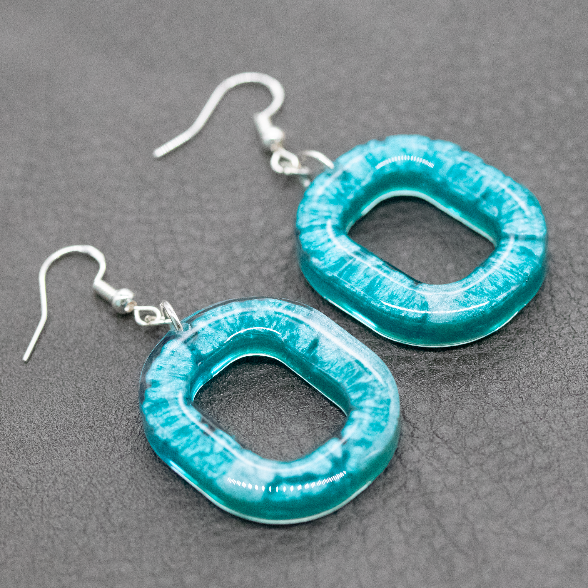 Aqua Blue Open Rounded-Square Earrings