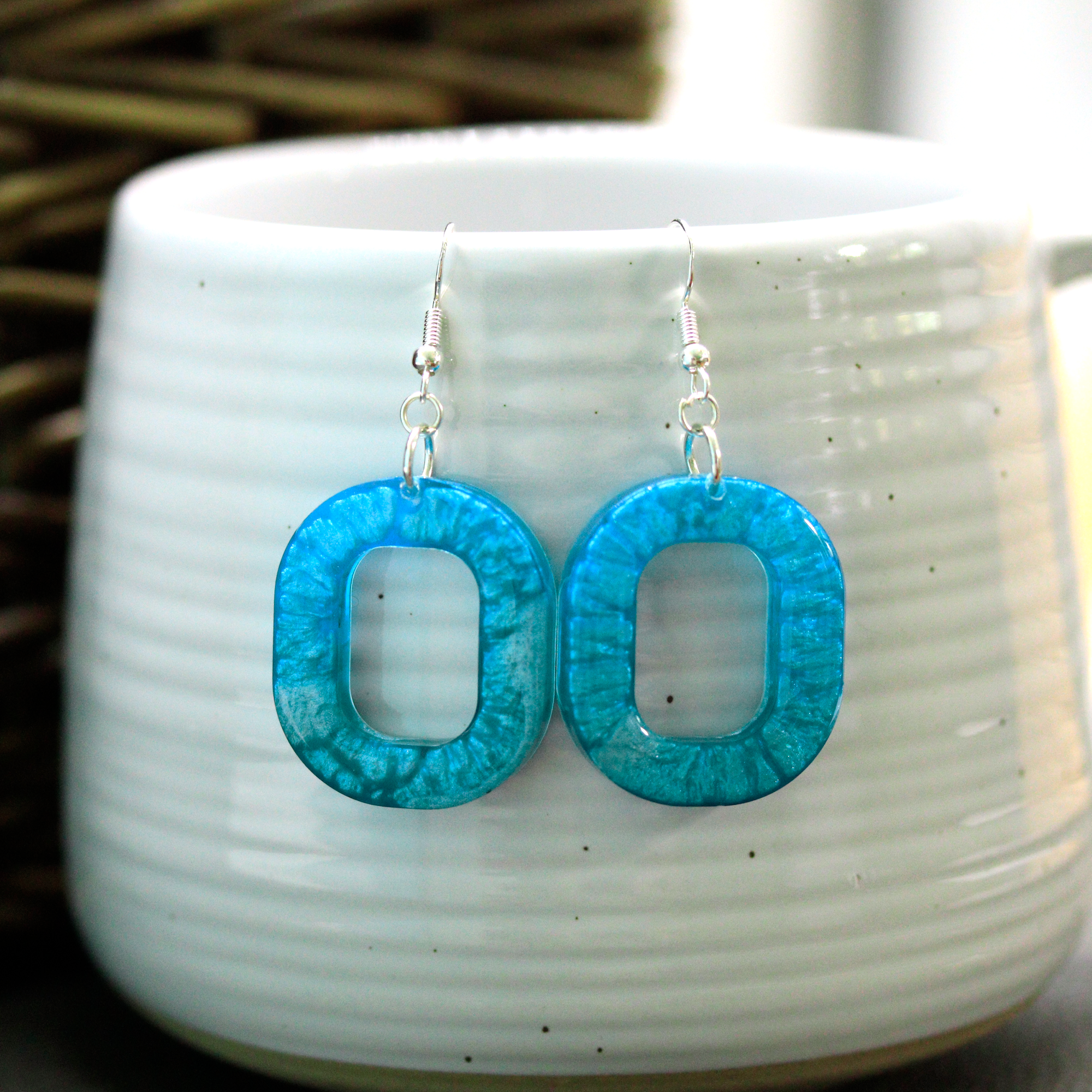 Aqua Blue Open Rounded-Square Earrings