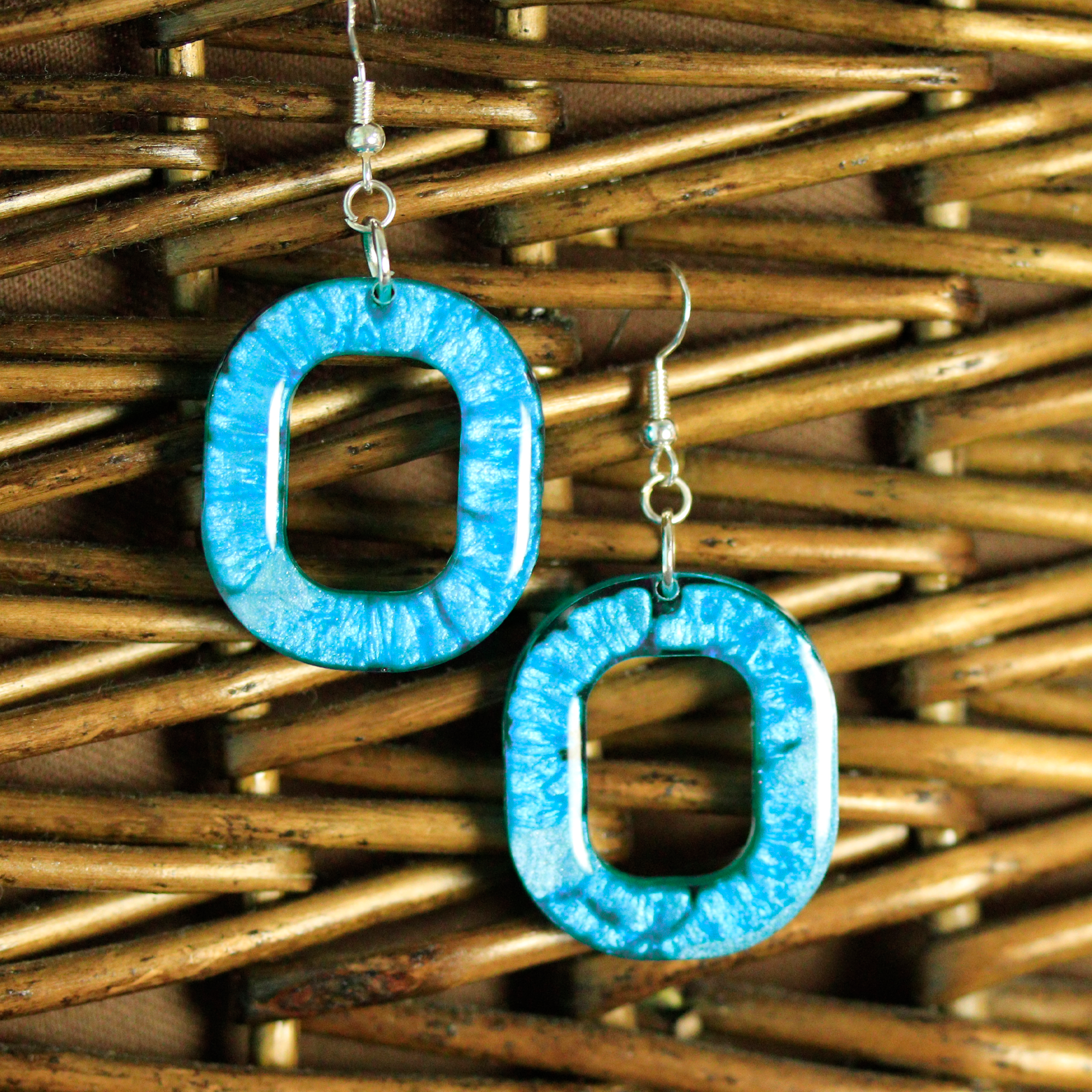 Aqua Blue Open Rounded-Square Earrings