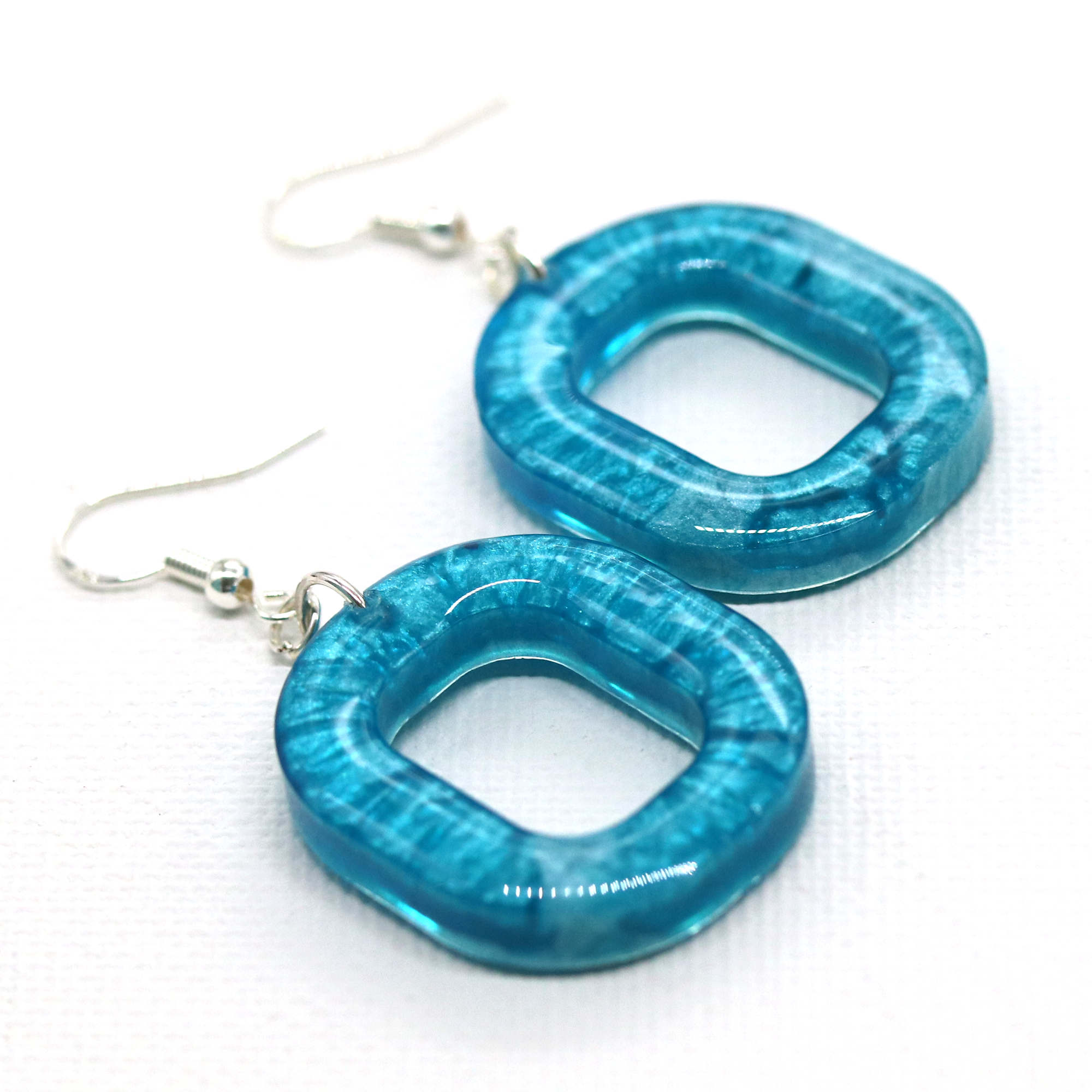 Aqua Blue Open Rounded-Square Earrings