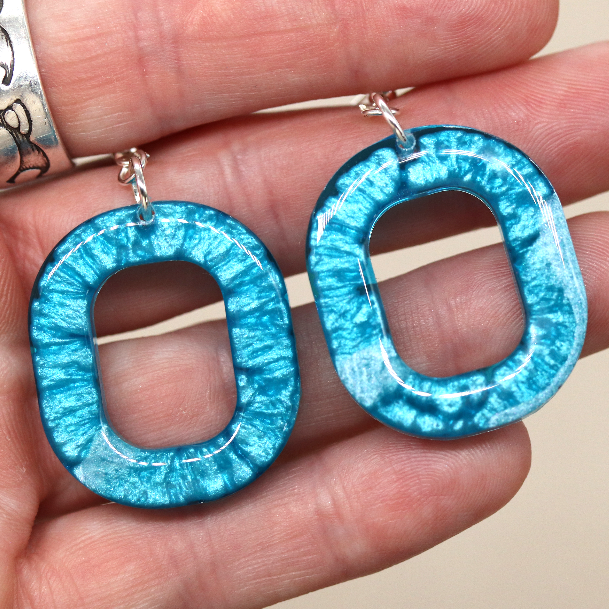 Aqua Blue Open Rounded-Square Earrings