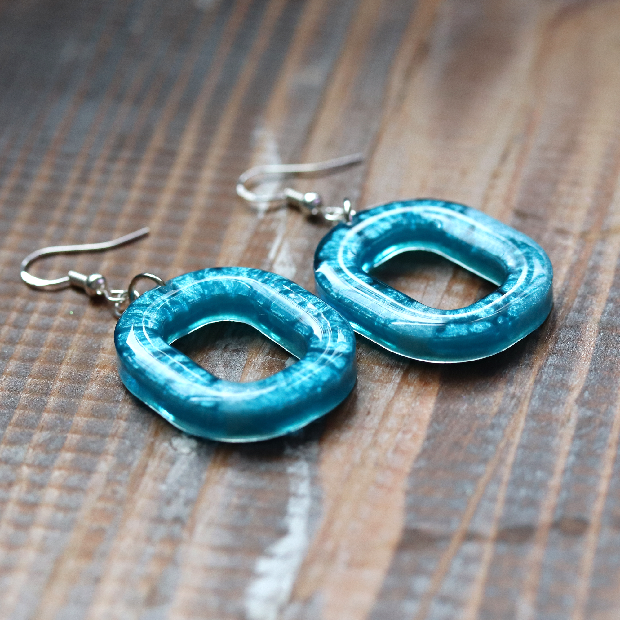 Aqua Blue Open Rounded-Square Earrings