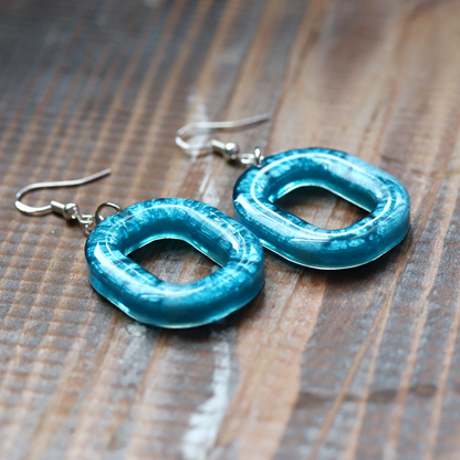 Aqua Blue Open Rounded-Square Earrings