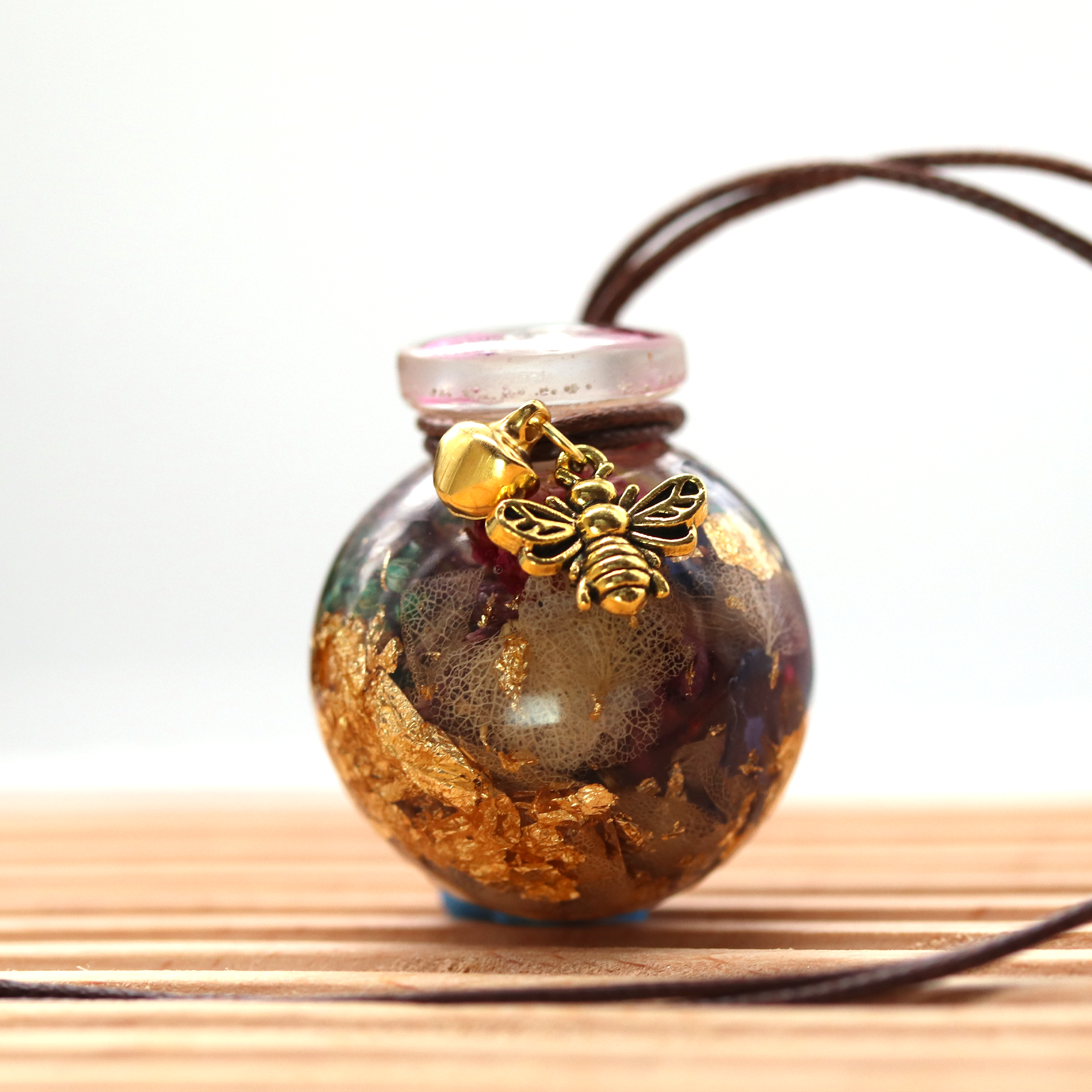 Botanical Gold Leaf Round Pot Flower Pendant