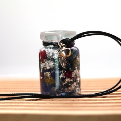 Blue with Silver Leaf Botanical Mason Jar Flower Pendant