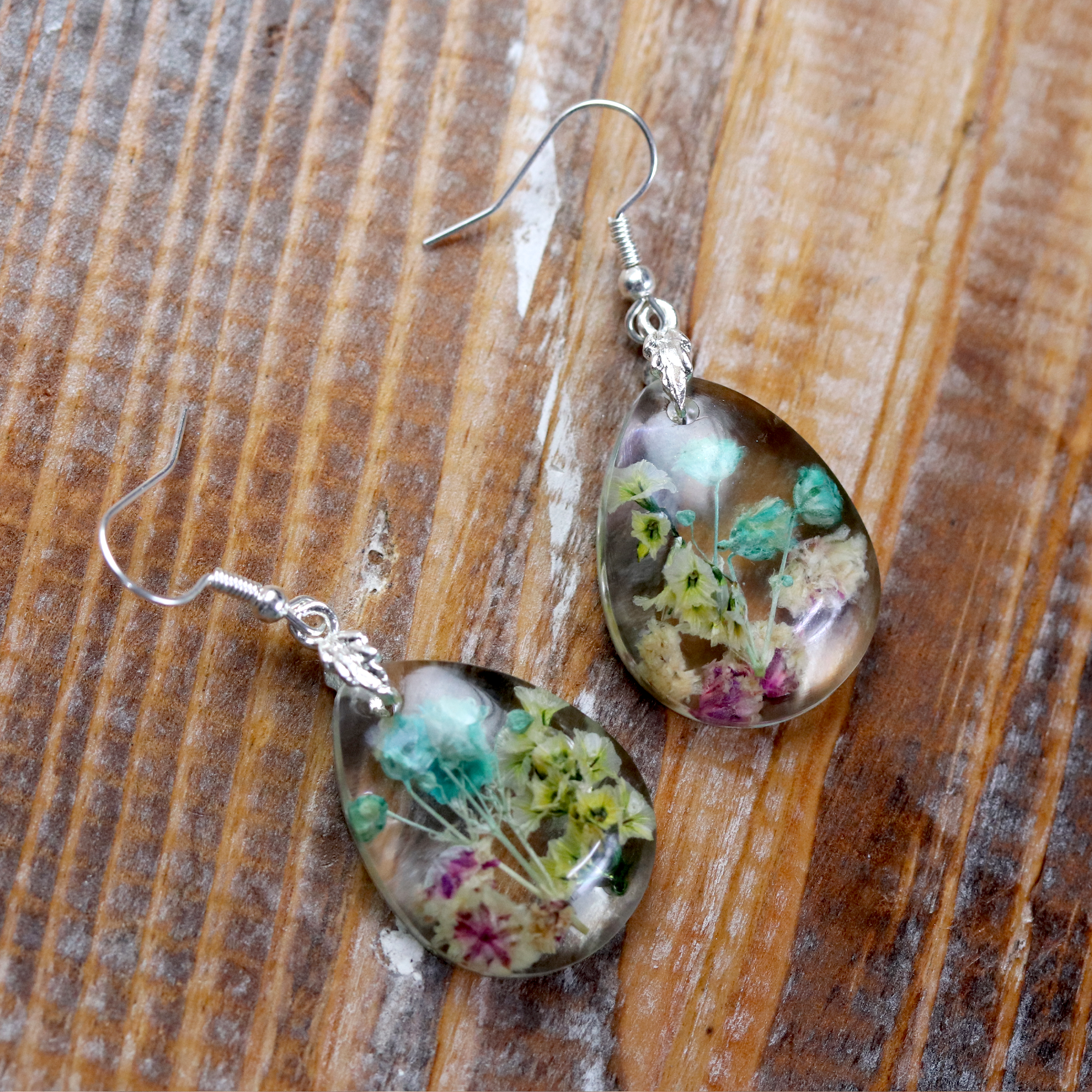 Teardrop Botanical Flower Pendant and Earrings Set - Calico Unicorn