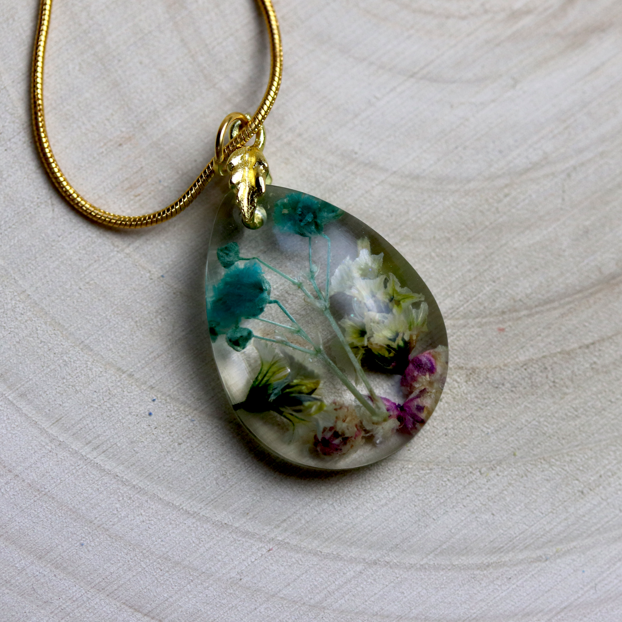 Teardrop Botanical Flower Pendant - Calico Unicorn