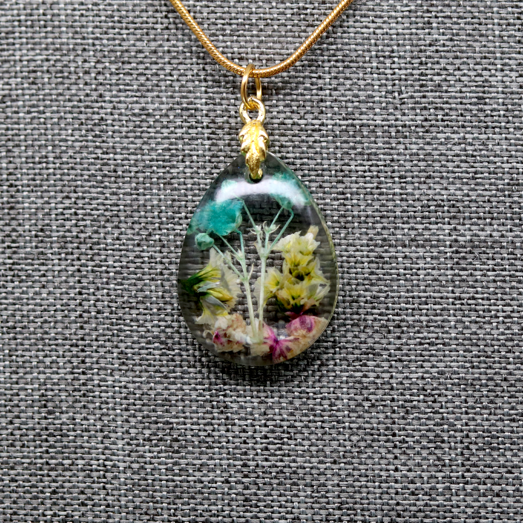Teardrop Botanical Flower Pendant - Calico Unicorn