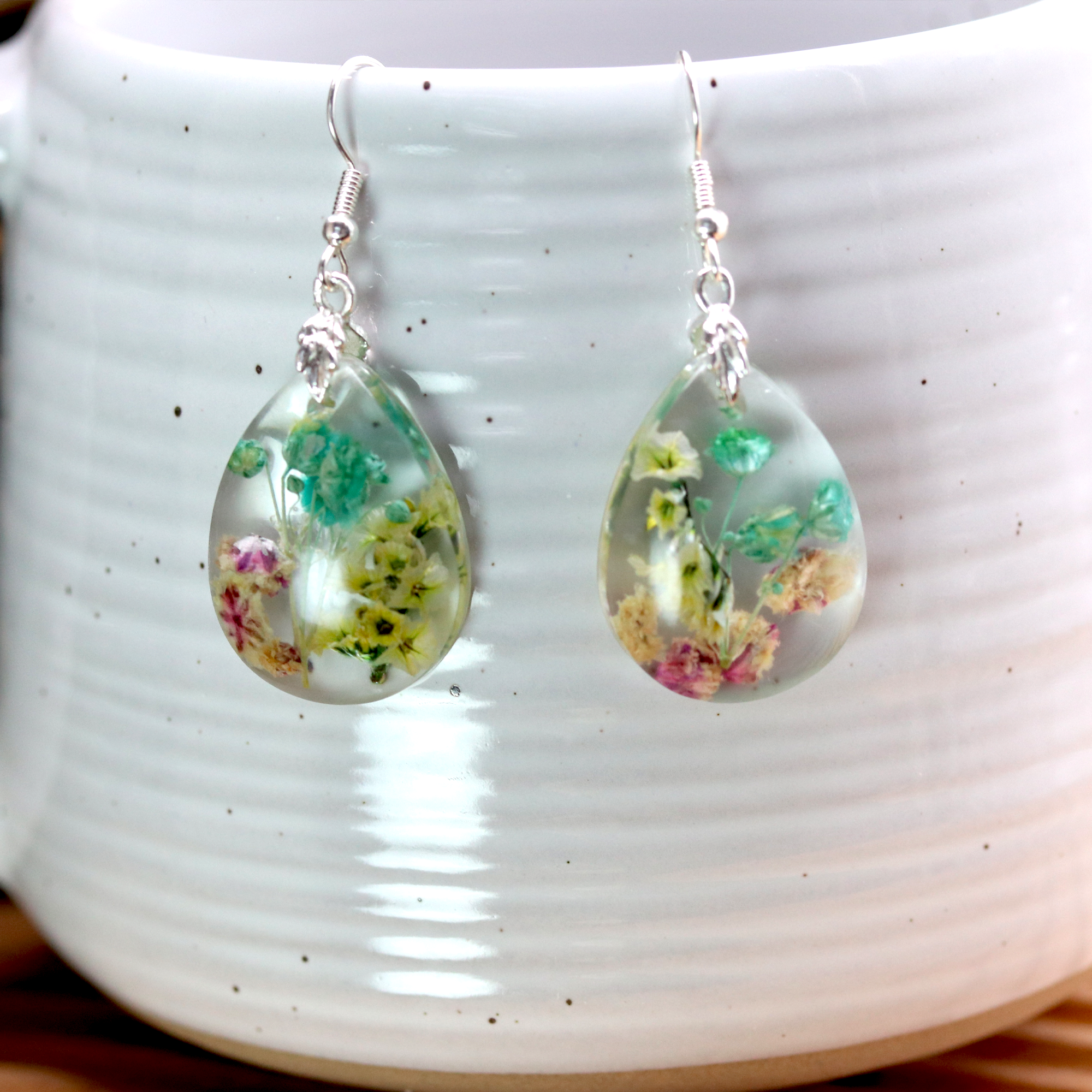 Teardrop Botanical Flower Pendant and Earrings Set - Calico Unicorn