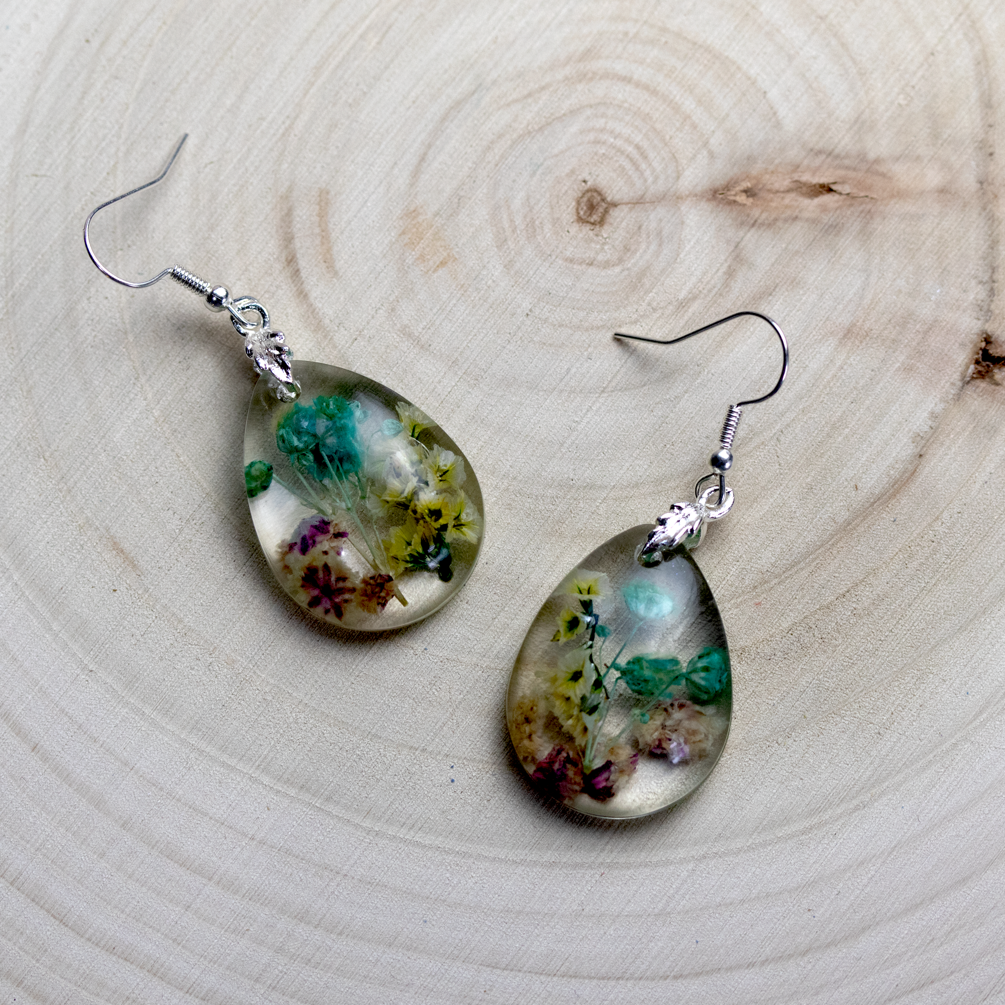 Teardrop Botanical Flower Pendant and Earrings Set - Calico Unicorn